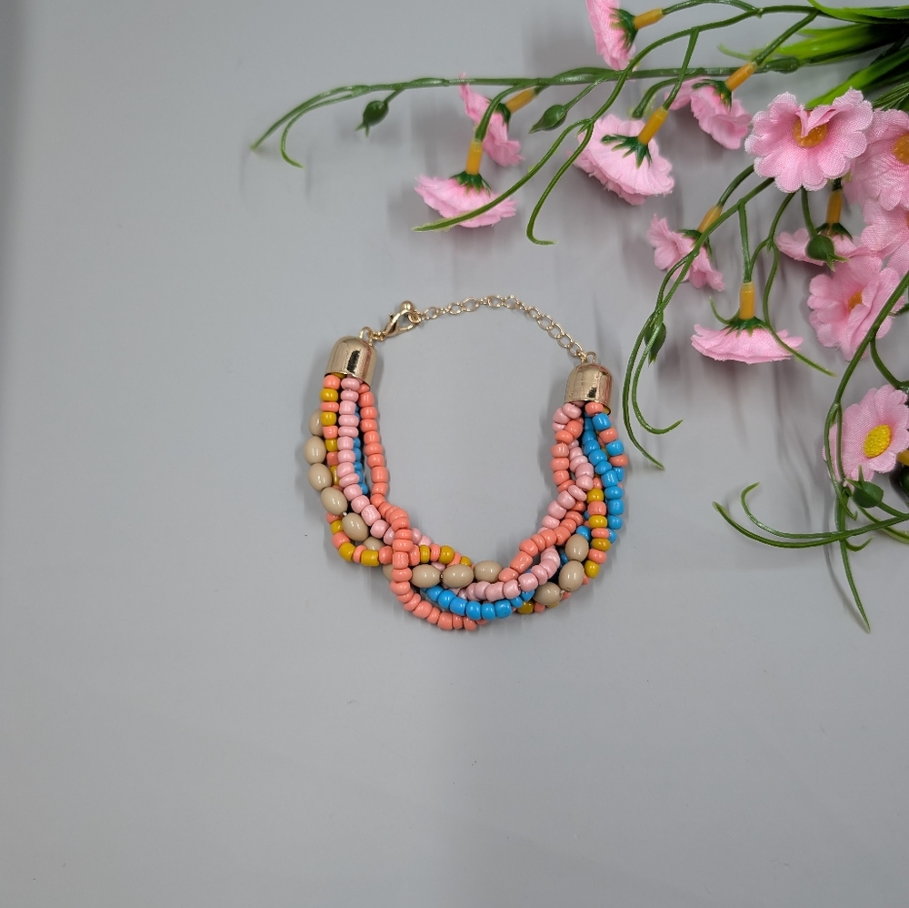 Cute Pastel Coloured Beaded Multistrand Vintage Bracelet